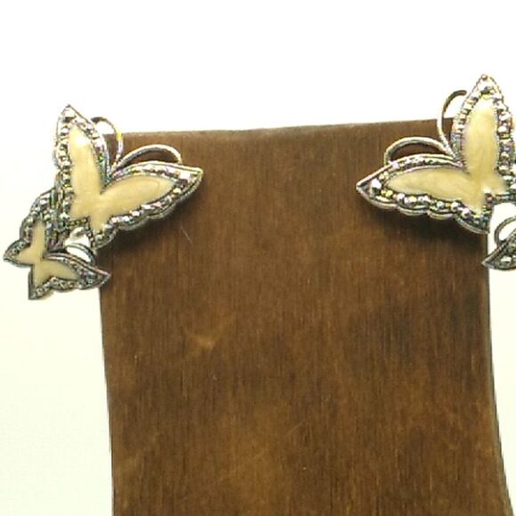 AVON WHISPERING WINGS Butterfly Clip-on Earrings Enamel Faux Marcasite Silver - Picture 8 of 11